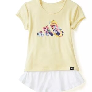 Adidas Yellow Graphic Tee and White Skort Set